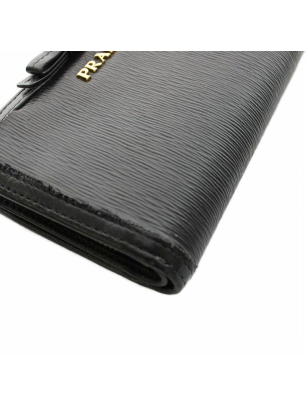 Prada Bifold Wallet Compact Leather Ribbon Motif Black YM - Picture 4 of 9